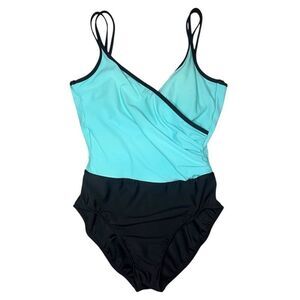 Vintage TrimShaper Women’s 14 One Piece Swimsuit Deep V-Neck 90s Swimwear